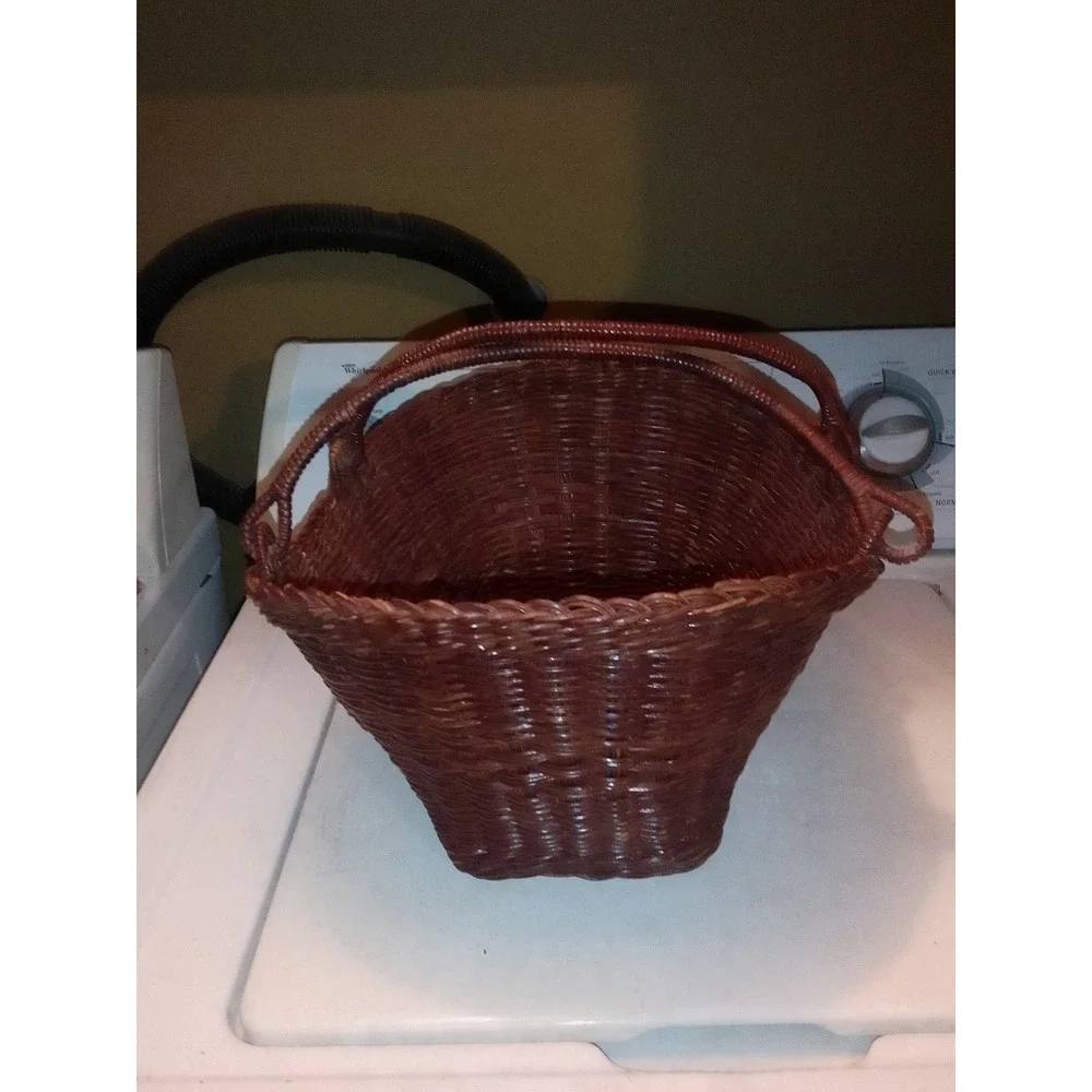 Vintage Boho Woven Rattan Wicker Basket With Handles / Gathering Basket 14